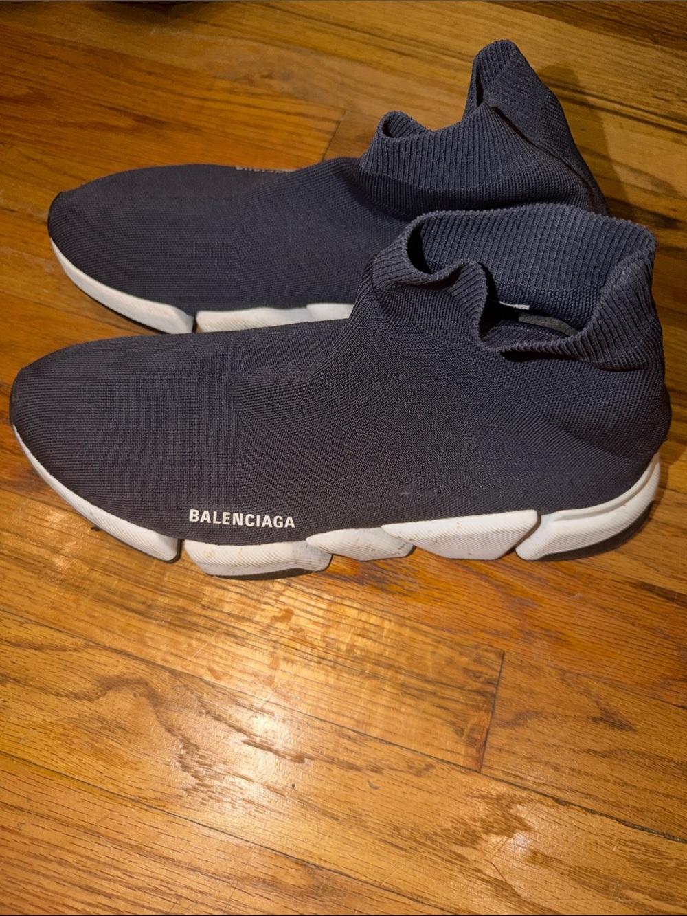 Balenciaga Navy Knit Sock Sneakers with White Sole